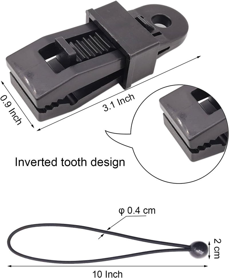 BINCKIN Bungee Cord with Tarp Clip, 20 Pcs Heavy Duty Lock Grip Tent Clips, Awning Clamps for Canopy (Black) - Image 2